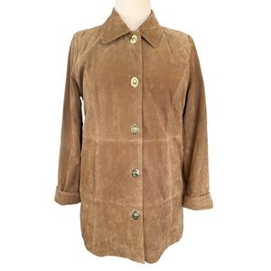 Dennis Basso "Washable Suede" Turnkey Jacket with Animal Print – Toffee …